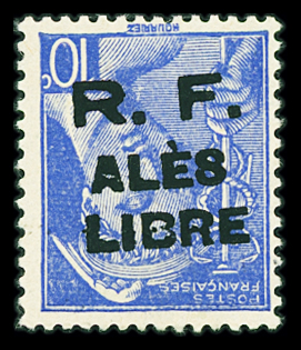 ALES N°1M 10c bleu, variété surcharge renversée, neuf