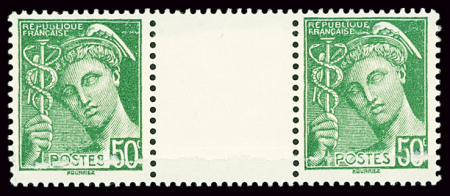 N°414e 50c vert, type Mercure en paire horizontale