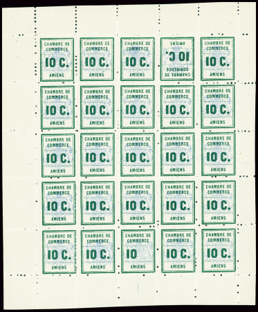 N°1 10c vert et outremer, feuille de 25 exemplaires