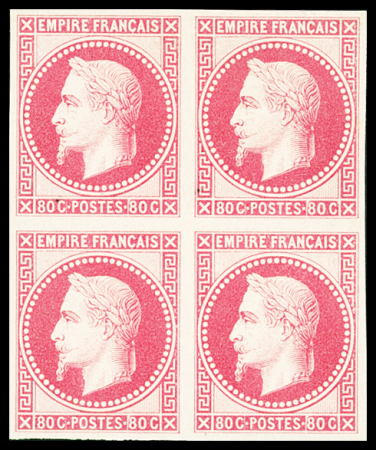 N°32b 80c rose, impression fine Rothschild, en bloc