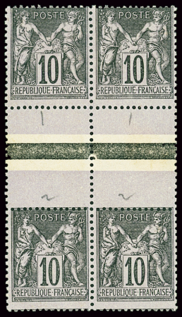 N°103b 10c noir sur lilas,  type I et II se tenant,
