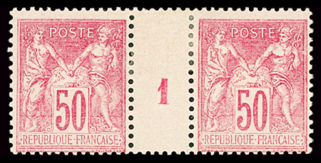 N°98 50c rose, paire millésime 1, neuf *, TB. Signé