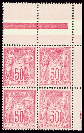 N°98 50c rose, neuf ** en bloc de 4 avec cdf, TTB.