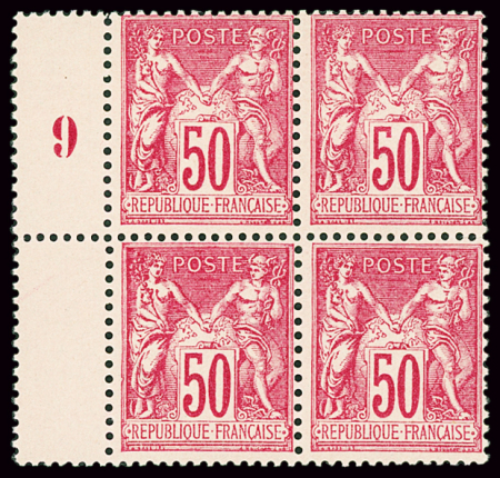 N°98 50c rose, en bloc de 4 avec bdf mill. 9,. belle