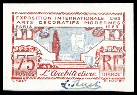 N°215A Arts Décoratifs, Essai en carmin et bleu, non