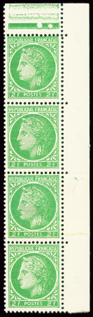 N°680 2fr vert jaune, variété impression sur raccord