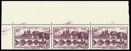 N°500 10f Angers, variété essuyage d'encre en bande