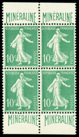 N°188A 10c vert Minéraline, en bloc de 4, bien centré,