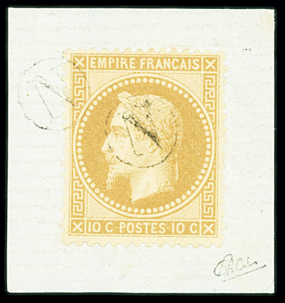 N°28A 10c bistre Type I obl. par deux cachets de boites
