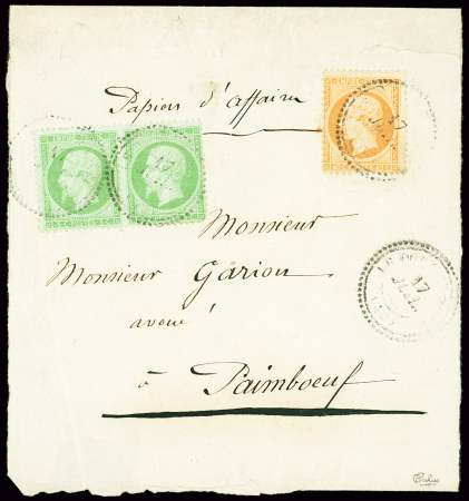 N°20 + 23 5c vert en paire (un coin arrondi) + 40c