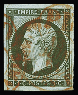 N°11 1c olive, cachet à date rouge des imprimés, TB