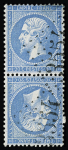 N°22b 20c bleu, paire tête-bêche verticale, obl. GC