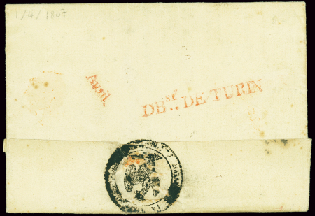 MP rouge "DBsé.. DE TURIN" + "Avril." au dos d'une