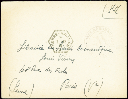 Lettre en franchise avec CAD "Berre aviation" (1939 - aéronautique navale). Peu courant et TB