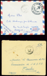 15 plis de la marine française pendant la guerre d'Indochine dont cachet noir avec ancre "service à la mer NH Oregon" (1952 - navire hopital) et CAD "poste navale bureau n°91 (1952 - Saïgon) sur avis de réception. TB