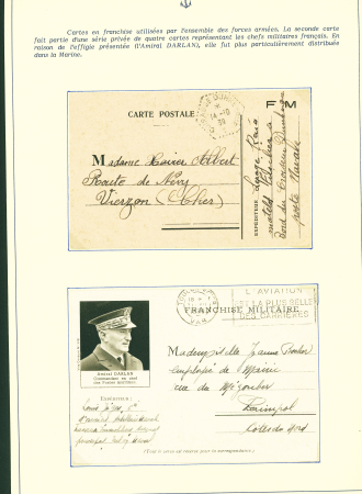 Collection de 145 plis "Le courrier des marins français pendant la seconde guerre mondiale". On note CPFM avec cachet "Censored DE Sénégalais french navy" (nov 44), nombreuses agences embarquées dont cuirassé l'Océan, cr