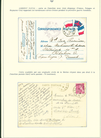 Collection de 145 plis "Le courrier des marins français pendant la seconde guerre mondiale". On note CPFM avec cachet "Censored DE Sénégalais french navy" (nov 44), nombreuses agences embarquées dont cuirassé l'Océan, cr