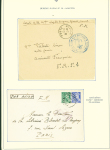 Collection de 145 plis "Le courrier des marins français pendant la seconde guerre mondiale". On note CPFM avec cachet "Censored DE Sénégalais french navy" (nov 44), nombreuses agences embarquées dont cuirassé l'Océan, cr