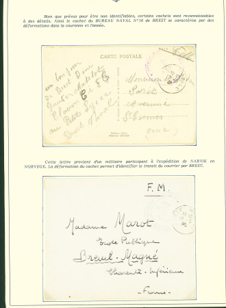 Collection de 145 plis "Le courrier des marins français pendant la seconde guerre mondiale". On note CPFM avec cachet "Censored DE Sénégalais french navy" (nov 44), nombreuses agences embarquées dont cuirassé l'Océan, cr