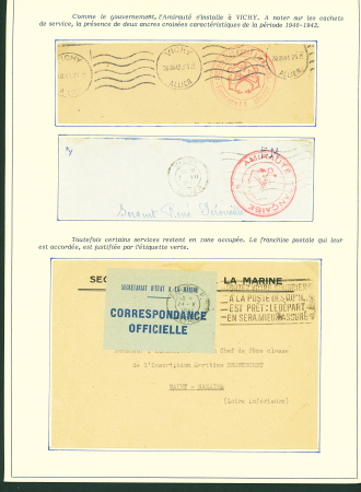Collection de 145 plis "Le courrier des marins français pendant la seconde guerre mondiale". On note CPFM avec cachet "Censored DE Sénégalais french navy" (nov 44), nombreuses agences embarquées dont cuirassé l'Océan, cr