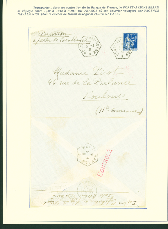 Collection de 145 plis "Le courrier des marins français pendant la seconde guerre mondiale". On note CPFM avec cachet "Censored DE Sénégalais french navy" (nov 44), nombreuses agences embarquées dont cuirassé l'Océan, cr