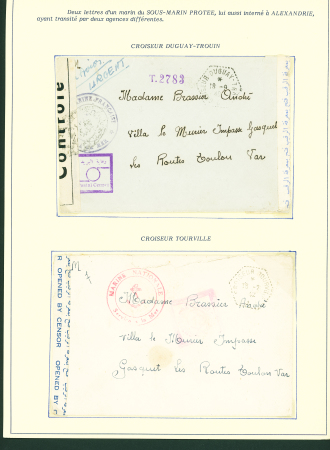 Collection de 145 plis "Le courrier des marins français pendant la seconde guerre mondiale". On note CPFM avec cachet "Censored DE Sénégalais french navy" (nov 44), nombreuses agences embarquées dont cuirassé l'Océan, cr