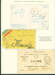 Collection de 145 plis "Le courrier des marins français pendant la seconde guerre mondiale". On note CPFM avec cachet "Censored DE Sénégalais french navy" (nov 44), nombreuses agences embarquées dont cuirassé l'Océan, cr