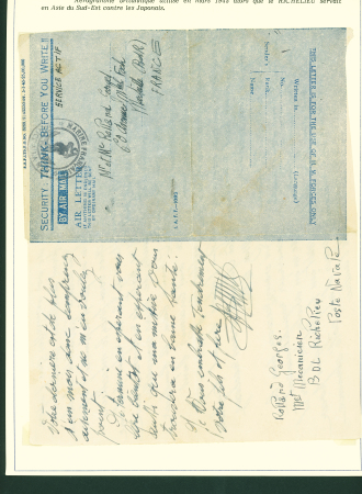 Collection de 145 plis "Le courrier des marins français pendant la seconde guerre mondiale". On note CPFM avec cachet "Censored DE Sénégalais french navy" (nov 44), nombreuses agences embarquées dont cuirassé l'Océan, cr