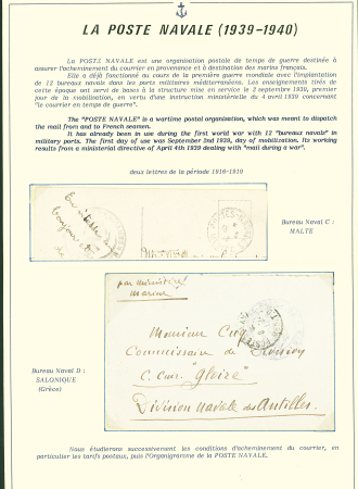 Collection de 145 plis "Le courrier des marins français pendant la seconde guerre mondiale". On note CPFM avec cachet "Censored DE Sénégalais french navy" (nov 44), nombreuses agences embarquées dont cuirassé l'Océan, cr