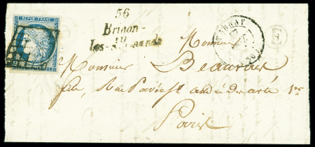 N°4 OBL grille + T15 Tannay (1851) + cursive "56 Brinon les Allemands", ind 21. TB