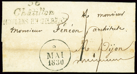 Double cursive "56 Chatillon Moulins Engilbert" + dateur A (1830), ind 21. TB