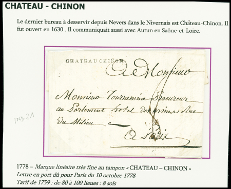 Château - Chinon : jolie MP "Château Chinon" (Lenain n°1 - ind 21 - 1778). TB