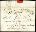Lettre de Donzy pour Chateauneuf du Cher avec au recto MP "Deb 56 Donzy" apposée par erreur à la place de la MP "56 Donzy" (1831). Rare et TB