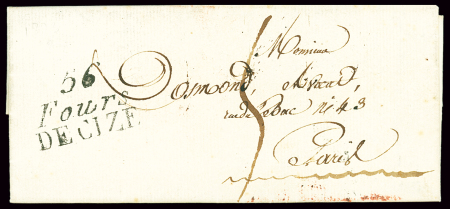 Fours : lettre avec double cursive "56 Fours Decize" (1823), ind 18. TB