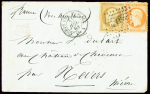 N°23 (LD) + 21 OBL losange de points "CEMA" + CAD "Corps exp. Mexique Bau A" (27 juil 64) sur lettre pour Nevers. TB