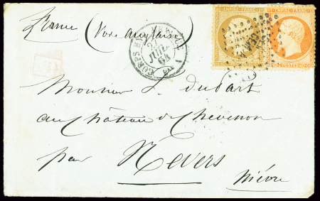 N°23 (LD) + 21 OBL losange de points "CEMA" + CAD "Corps exp. Mexique Bau A" (27 juil 64) sur lettre pour Nevers. TB