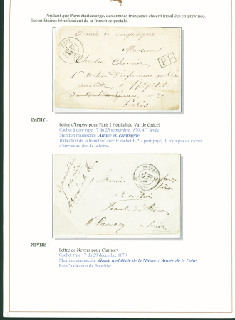 Sélection de 129 lettres classiques sur l'évolution de la poste dans le département de la Nièvre entre 1849 et 1876 joliment présentée sur feuilles d'exposition. Bonne qualité. On note un n°21 OBL "OR" sur lettre d'Anlez
