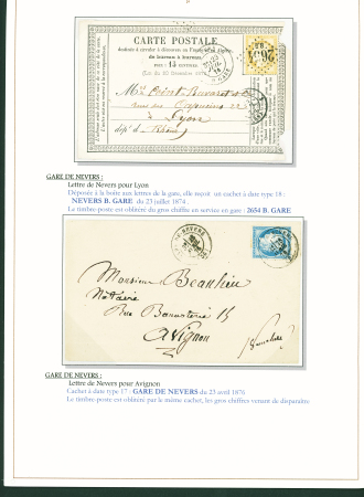 Sélection de 129 lettres classiques sur l'évolution de la poste dans le département de la Nièvre entre 1849 et 1876 joliment présentée sur feuilles d'exposition. Bonne qualité. On note un n°21 OBL "OR" sur lettre d'Anlez
