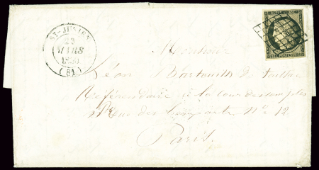 N°3 OBL grille + T14 "St Junien (81)" (1850) sur lettre, ind 18. TB