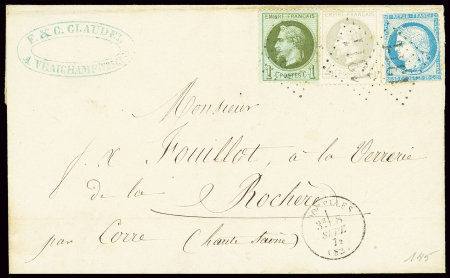 N°25 + 27 + 37 OBL GC 1311 + T16 "Docelles (82)" (8 sept 71) sur lettre. TB