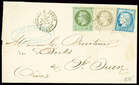 N°25 + 27 + 37 OBL  étoile 7 + CAD "Paris R. Vlles HAUDRtes" (14 sept 71) sur lettre pour Saint Ouen. TB