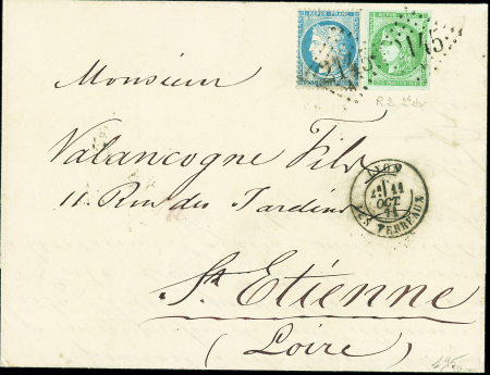 N°37 + 42, belles marges, OBL GC 2145A + CAD "Lyon les Terreaux" (11 oct 71) sur lettre pour Saint Etienne. TB