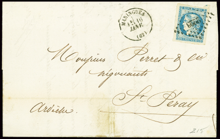 N°45A, impression fine report 1 OBL PC du GC 2223 + T16 "Maringues (62)" (16 janv 71) surlettre. Belle pièce