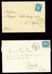 2 lettres : n°45B OBL GC 1566 + T17 "Fourchambault (56)" (12 fev 71) et n°45, report 3, OBL GC 1053 + T17 "Clermont Ferrand (62)" (12 fev 71). TB