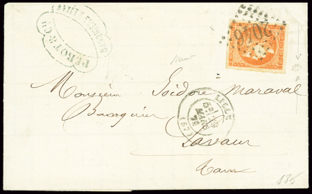 N°48C, belle nuance rouge-orange OBL GC 2046 + T17 "Lille (57)" (29 mars 71) sur lettre. TB