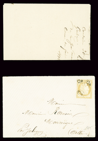 N°55 OBL "OR" frappé 3 fois sur enveloppe avec correspondance datée "Tréseaux Marceigne" (Allier). Signé Calves. TB