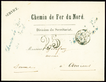 Lettre sans timbre avec T15 "Ligne de Calais n°1" (1854)