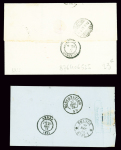 2 lettres : n°30 OBL GC 549 + T16 Boulogne-s-Mer (61)" (1872) sur lettre pour Neufchâtel (Suisse) et n°56 OBL GC 6157 + T24 "Bruay (61)" (1873) sur lettre pour Mons (Belgique)