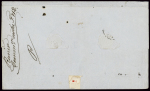 Colonies générales OBL losange de points "MQE" + CAD T14 "St Pierre Martinique" (1859) sur lettre pour Paris avec CAD d'entrée noir "Col. FR. Angl. Amb Calais K". TB