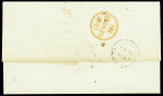 Lettre de Hong-Kong pour Paris avec cachet rect rouge "Colonies art 13" et cAD d'entrée rouge "2 angl. 2 Boulogne" (30 janv 1847). TB